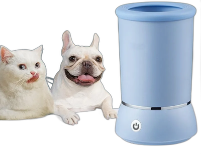 Pawsh automatic paw cleaner with dog and cat on white background