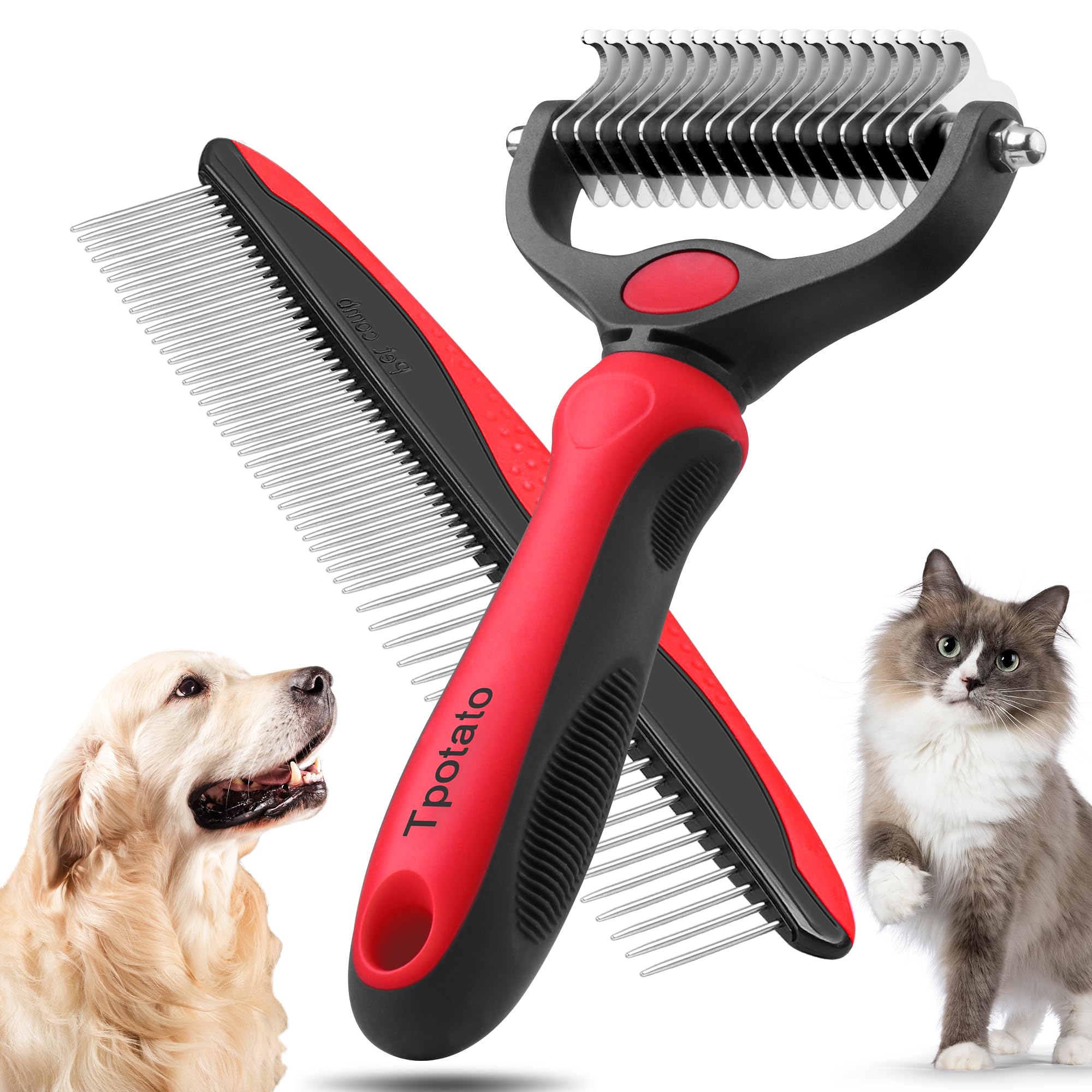 Pawsh deshedding brush undercoat rake for long-haired dogs and cats