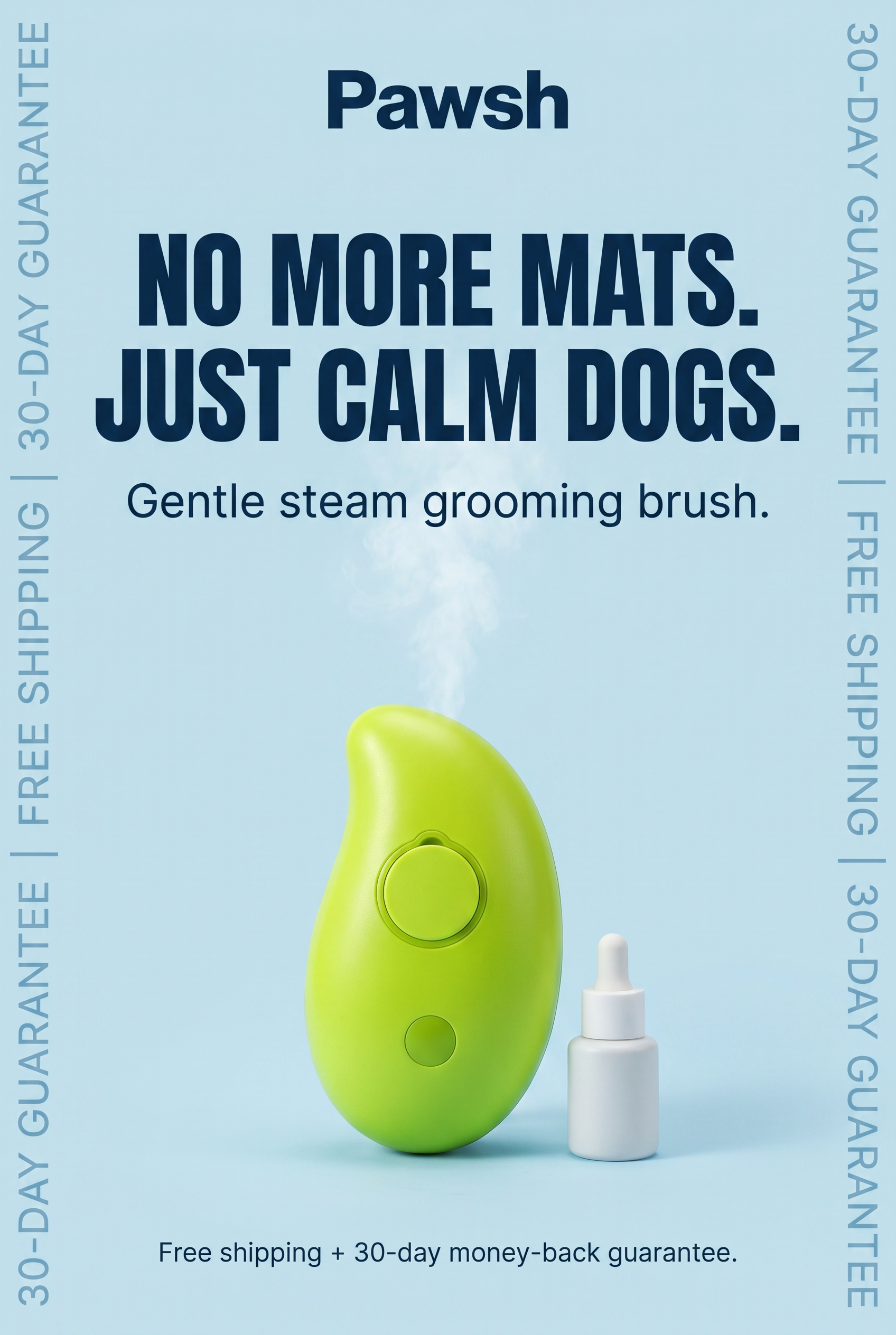 Pawsh steam grooming brush — no more mats, just calm dogs. Gentle steam brush with free shipping and 30-day guarantee