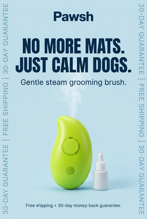 Pawsh steam grooming brush — no more mats, just calm dogs. Gentle steam brush with free shipping and 30-day guarantee