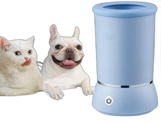 Pawsh automatic paw cleaner with dog and cat on white background