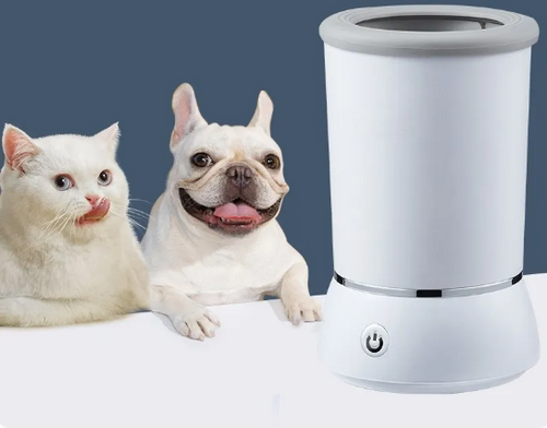 Pawsh automatic paw cleaner in white with dog and cat